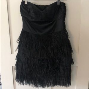 Silk and feather strapless special occasion dress